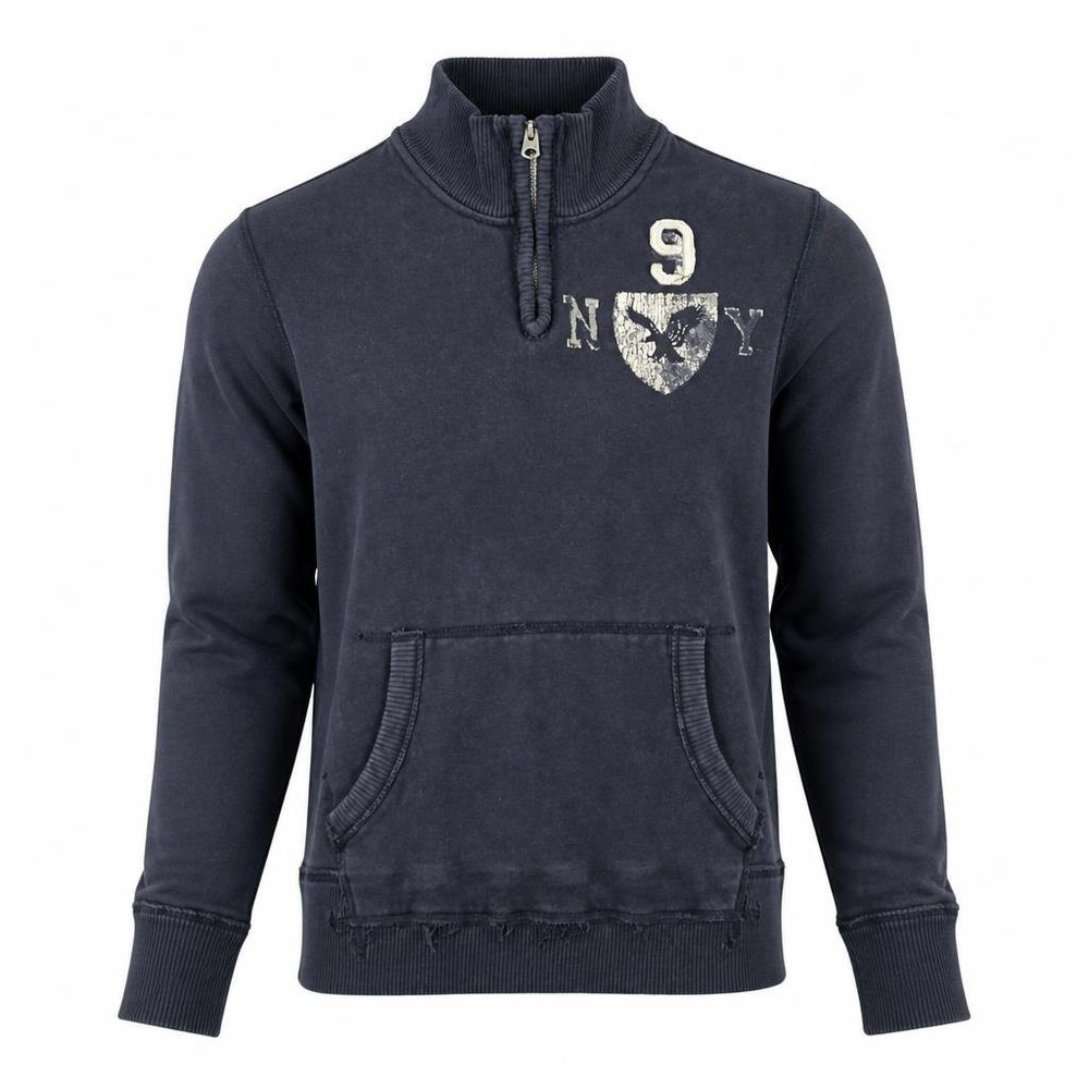 American Eagle Sweatshirt Mens M Blue 1/4 Zip Y2K Graphic Preppy Distressed